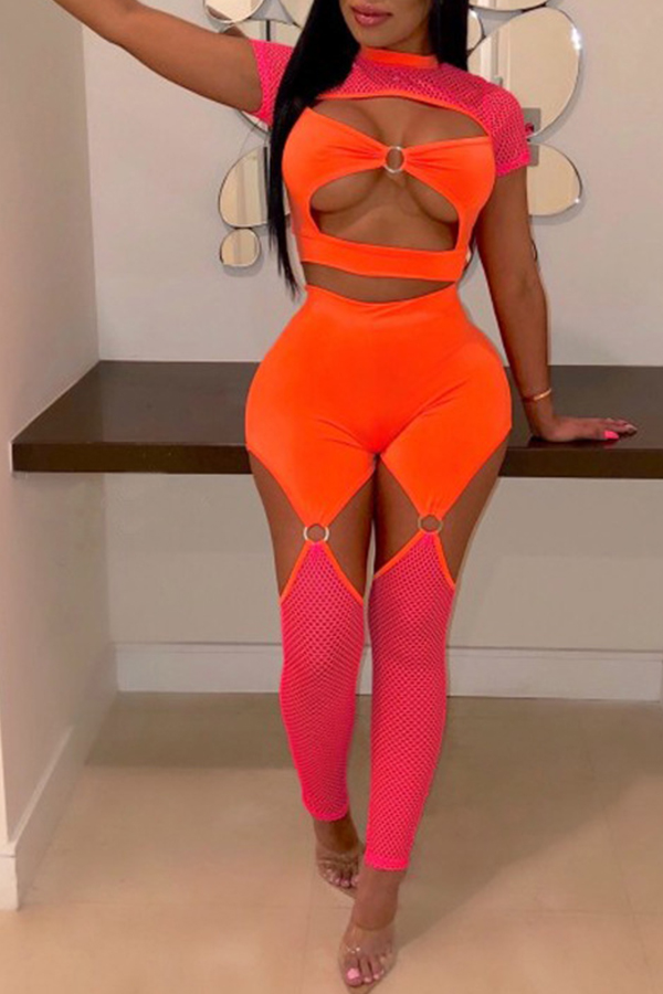 

Lovely Leisure Hollow-out Croci Two-piece Pants Set