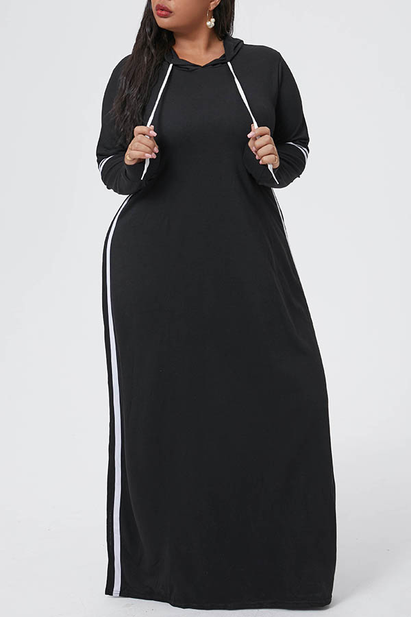 

Lovely Casual Patchwork Black Ankle Length Plus Size Dress