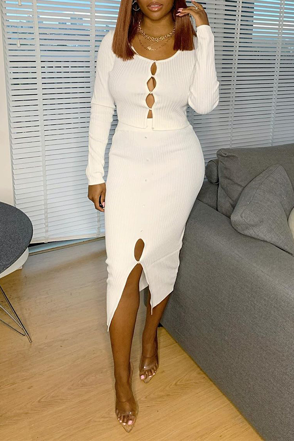 

Lovely Chic Hollow-out White Two-piece Skirt Set