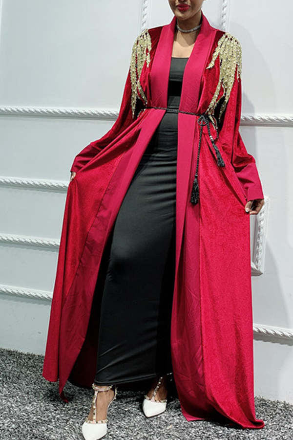 

Lovely Chic Patchwork Wine Red Coat