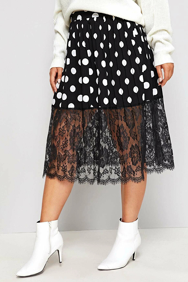 

Lovely Casual Patchwork Dot Black Plus Size Skirt