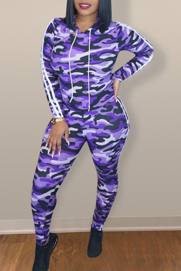 

Lovely Chic Print Purple Two-piece Pants Set