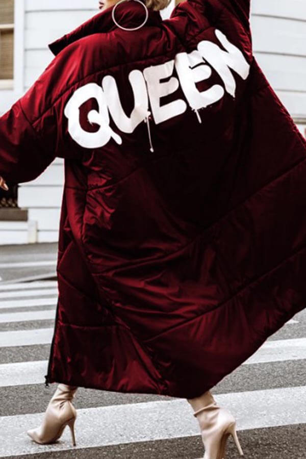 

Lovely Casual Letter Red Winter Long Coat