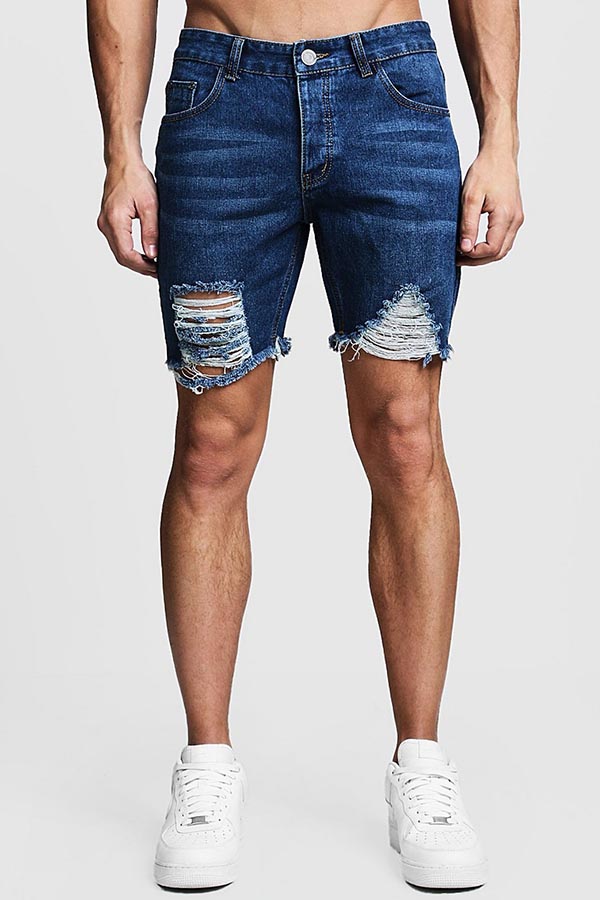 Lovely Casual Broken Holes Deep Blue Shorts