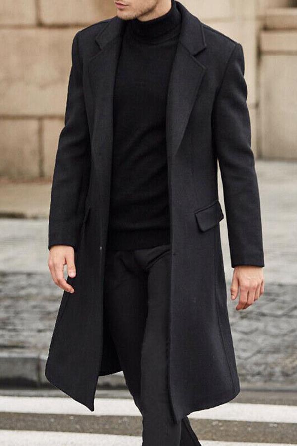 

Lovely Imitation wool suiting Casual Solid Basic Regular Wool, Black