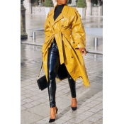 Lovely Casual Buttons Design Yellow Coat