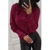 Lovely Casual O Neck Basic Wine Red Blouse