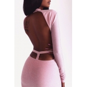 Lovely Casual Backless Pink Knee Length Dress