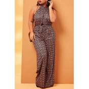 Lovely Casual Geometric Deep Camel Plus Size One-p