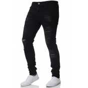 Lovely Casual Broken Holes Black Jeans