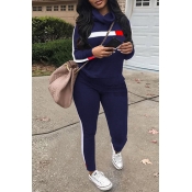 Lovely Casual Patchwork Blue Two-piece Pants Set