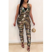 Lovely Trendy Patchwork Camo Army Green One-piece 