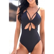 Lovely Hollow-out Black One-piece Swimsuit