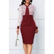 Lovely Chic Patchwork Red Knee Length Dress