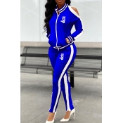 Lovely Casual Patchwork Blue Two-piece Pants Set
