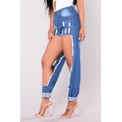 Lovely Casual Hollow-out Blue Jeans