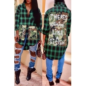 Lovely Casual Plaid Print Green Blouse