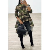 LW Asymmetrical Camo Army Green Blouse