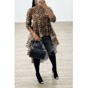 Lovely Casual Asymmetrical Leopard Loose Blouse