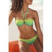 Lovely Print Green Two-piece Swimsuit