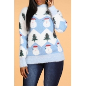 Lovely Christmas Day Patchwork Blue Sweater