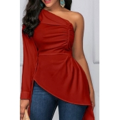 Lovely Chic One Shoulder Red Blouse