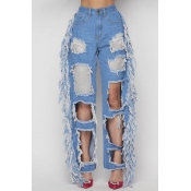 Lovely Trendy Hollow-out Blue Jeans