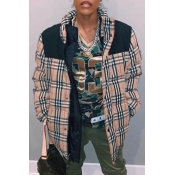 Lovely Casual Plaid Khaki Winter Coat