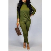 Lovely Casual Turtleneck Basic Green Two-piece Pan