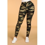 Lovely Casual Camo Print Skinny Army Green Legging