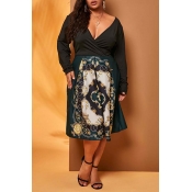 Lovely Casual Print Black Knee Length Plus Size Dr