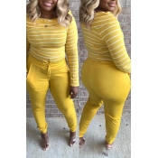 Lovely Chic Striped Yellow Two-piece Pants Set