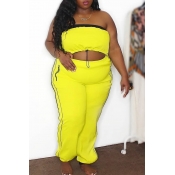 Lovely Casual Crop Top Yellow Plus Size Two-piece 