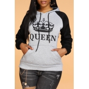 Lovely Casual Letter Grey Hoodie