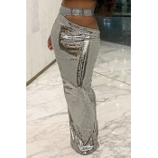 Lovely Casual Sequin Silver Skirt