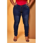 Lovely Casual Skinny Deep Blue Jeans