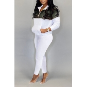 Lovely Casual Patchwork White Two-piece Pants Set