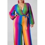 Lovely Casual Striped Multicolor Plus Size One-pie