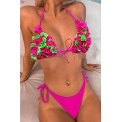 Lovely Floral Rose Red Two-piece Swimsuit