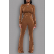 Lovely Casual Skinny Brown Two-piece Pants Set