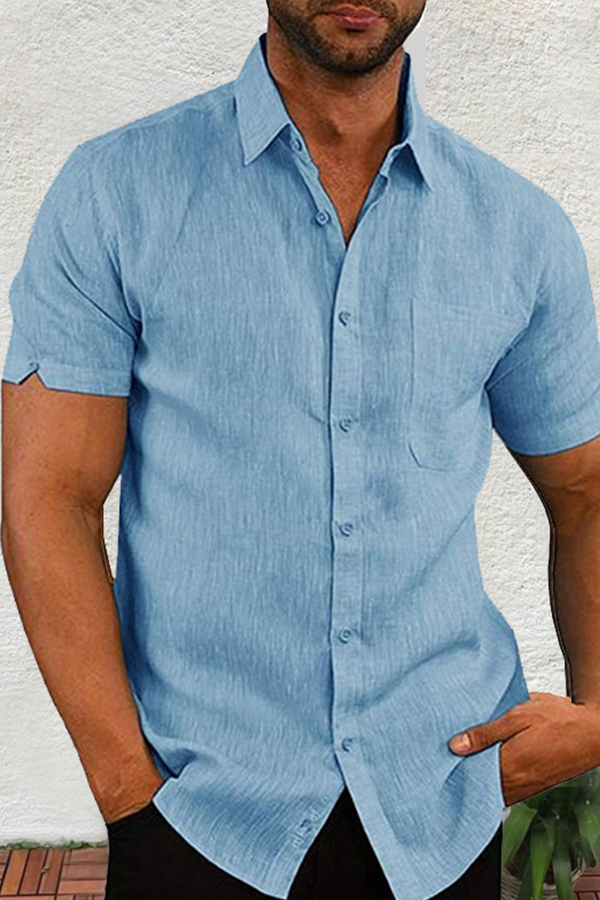 

Lovely Casual Turndown Collar Short Sleeve Basic Blue Shirt