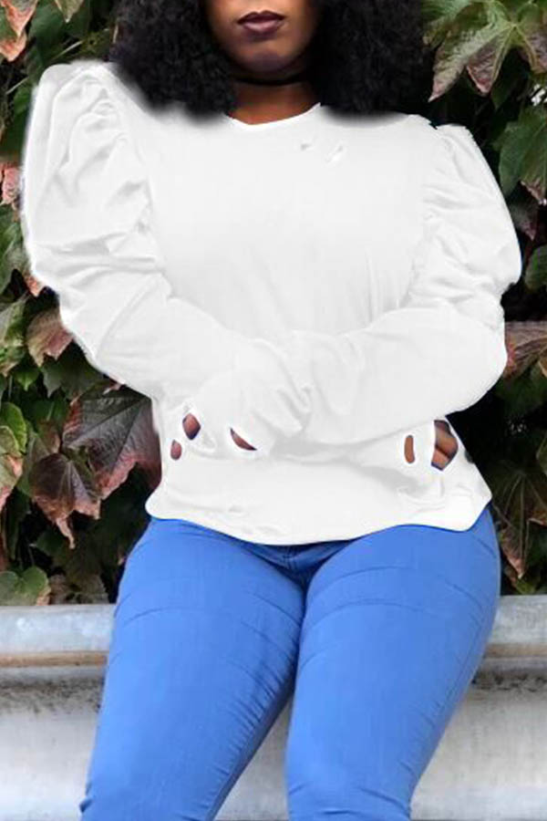 Lovely Casual Ruffle Design White  Blouse