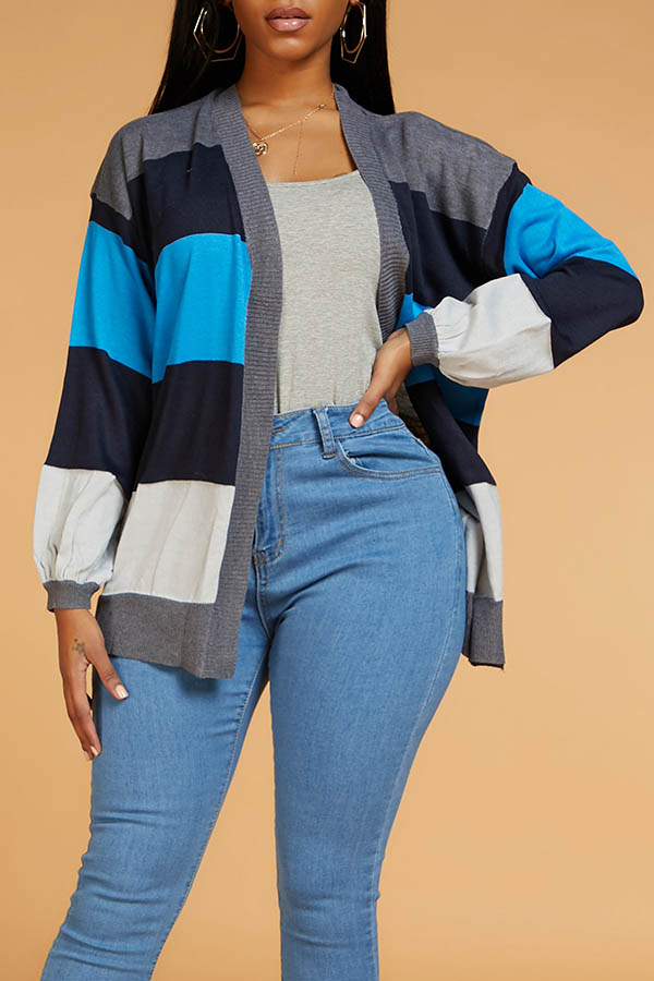 Lovely Casual Striped Blue Cardigan