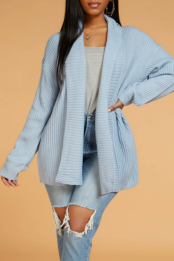 

Lovely Casual Basic Blue Cardigan