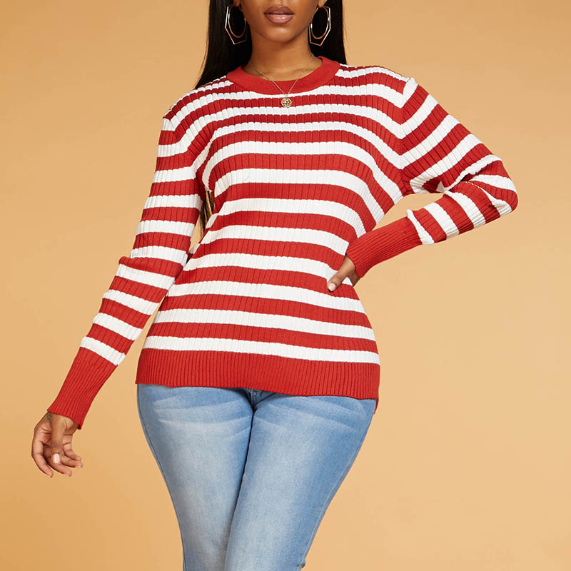 

Lovely Casual Striped Red Sweater