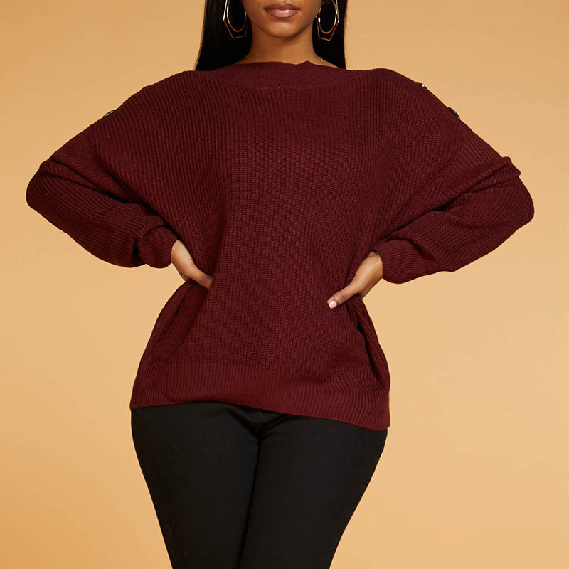 

Lovely Casual Basic Wine Red Sweater