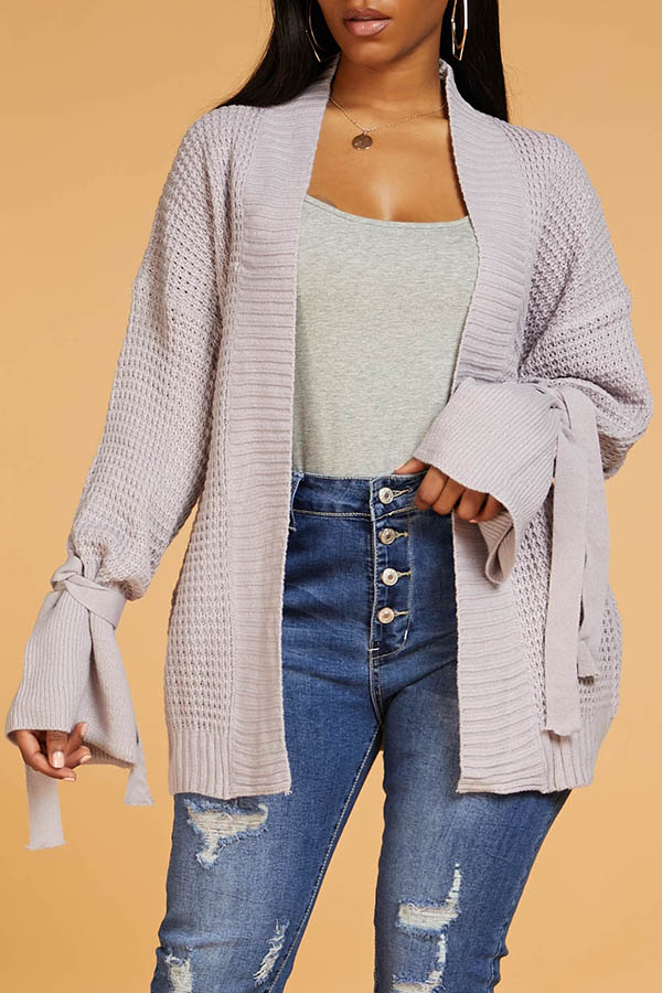 

Lovely Casual Lace-up Light Purple Cardigan