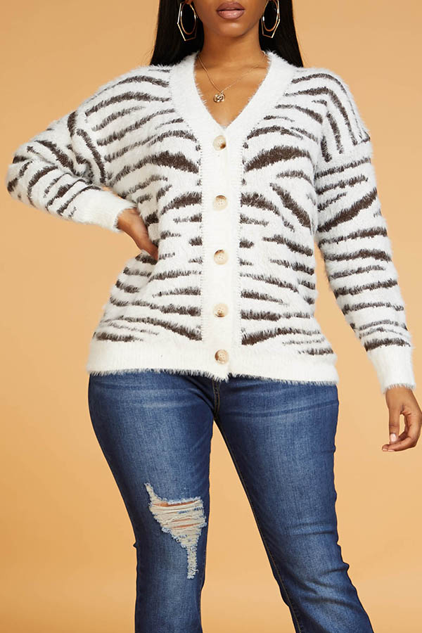 Lovely Casual Zebra Stripe Cardigan
