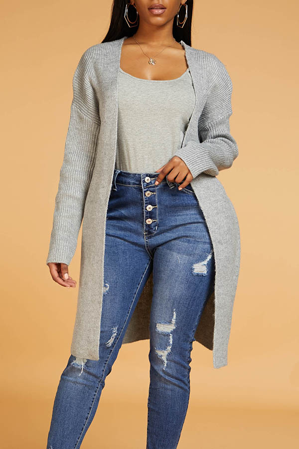 

Lovely Casual Long Sleeve Light Grey Cardigan