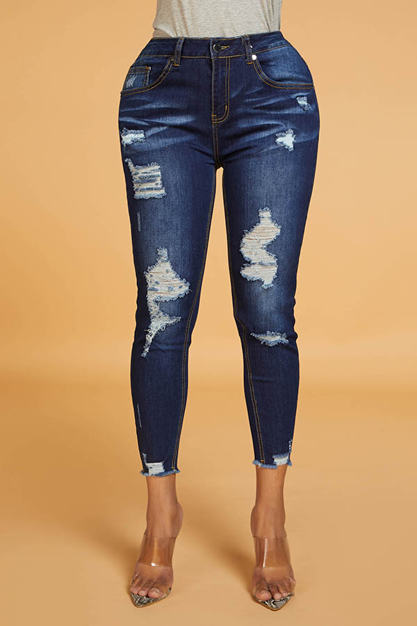 Lovely Work Broken Holes Blue Jeans